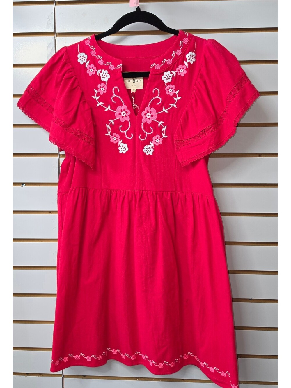 Umgee Red Embroidered mini dress s/m/l, nwt